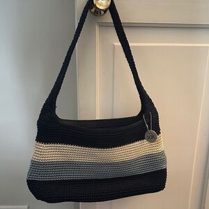 The Sak Navy, Cream, and Blue Crochet Shoulder Bag
